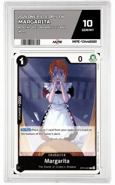2026 ONE PIECE OP15 EN Adventure on Kami's Island #091 MARGARITA MPE 10 GEM/MT — graded card up for auction