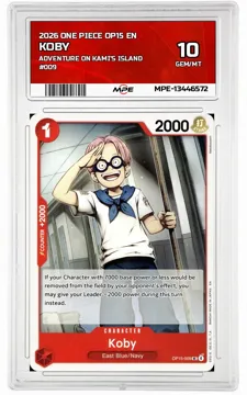 2026 ONE PIECE OP15 EN Adventure on Kami's Island #009 KOBY MPE 10 GEM/MT — graded card up for auction
