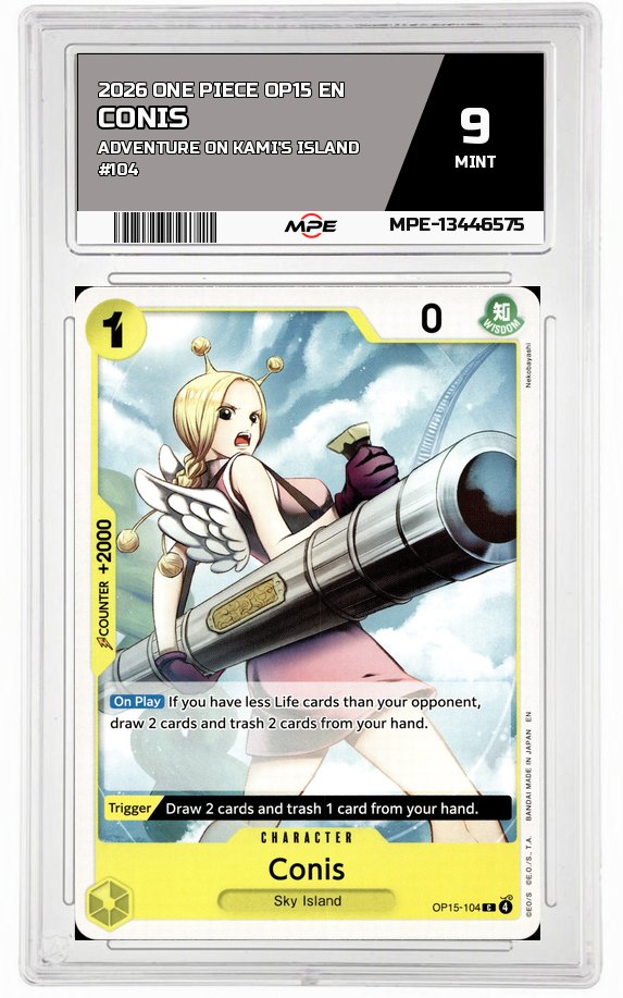 2026 ONE PIECE OP15 EN Adventure on Kami's Island #104 CONIS MPE 9 MINT — graded card auctioned from the MPE vault
