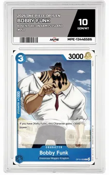 2026 ONE PIECE OP15 EN Adventure on Kami's Island #050 BOBBY FUNK MPE 10 GEM/MT — graded card up for auction