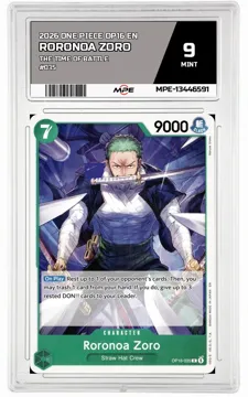 2026 ONE PIECE OP16 EN The Time of Battle #035 RORONOA ZORO MPE 9 MINT — graded card up for auction