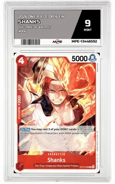 2026 ONE PIECE OP16 EN The Time of Battle #006 SHANKS MPE 9 MINT — graded card up for auction