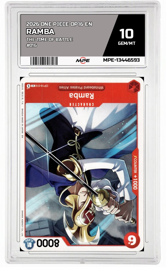 2026 ONE PIECE OP16 EN The Time of Battle #016 RAMBA MPE 10 GEM/MT — graded card auctioned from the MPE vault