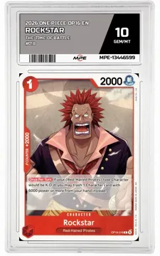 2026 ONE PIECE OP16 EN The Time of Battle #018 ROCKSTAR MPE 10 GEM/MT — graded card up for auction