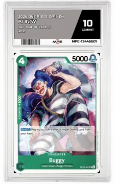 2026 ONE PIECE OP16 EN The Time of Battle #031 BUGGY MPE 10 GEM/MT — graded card up for auction