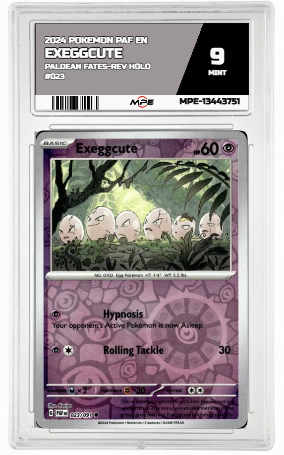 2024 POKEMON PAF EN Paldean Fates-REV HOLO #023 EXEGGCUTE MPE 9 MINT — graded card auctioned from the MPE vault
