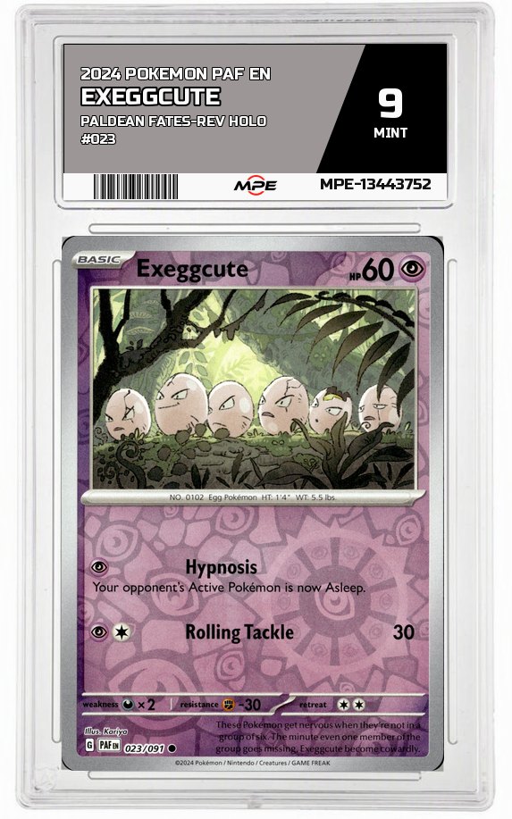 2024 POKEMON PAF EN Paldean Fates-REV HOLO #023 EXEGGCUTE MPE 9 MINT — graded card auctioned from the MPE vault