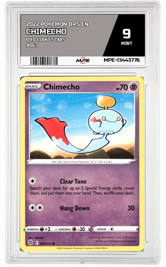 2022 POKEMON BRS EN Brilliant Stars #063 CHIMECHO MPE 9 MINT — graded card auctioned from the MPE vault