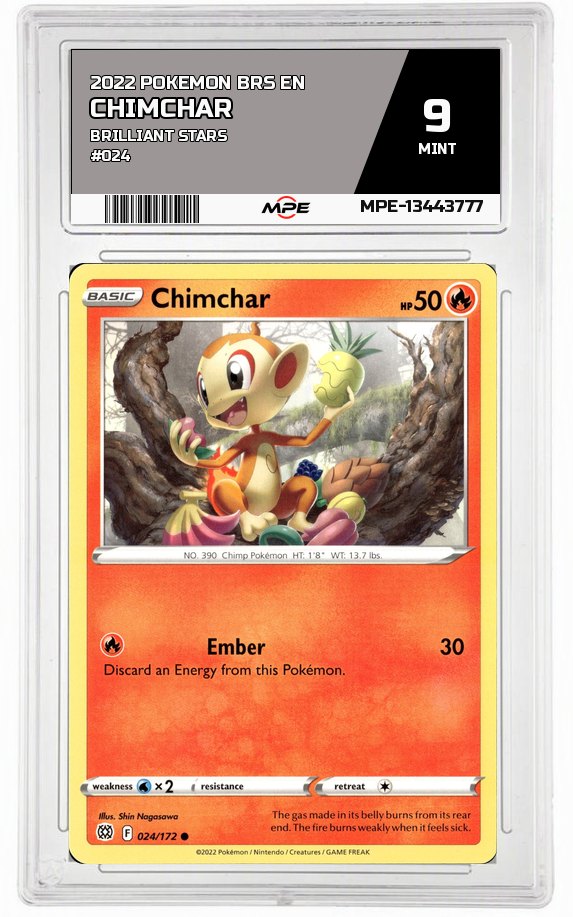 2022 POKEMON BRS EN Brilliant Stars #024 CHIMCHAR MPE 9 MINT — graded card auctioned from the MPE vault