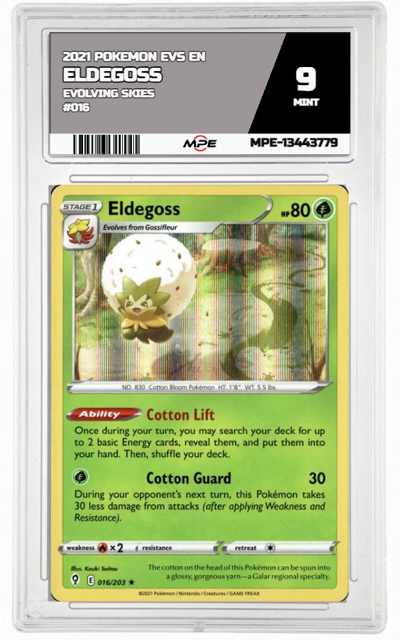 2021 POKEMON EVS EN Evolving Skies #016 ELDEGOSS MPE 9 MINT — graded card auctioned from the MPE vault
