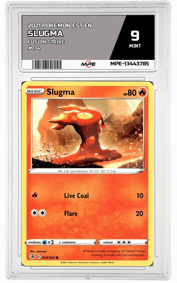 2021 POKEMON FST EN Fusion Strike #034 SLUGMA MPE 9 MINT — graded card auctioned from the MPE vault
