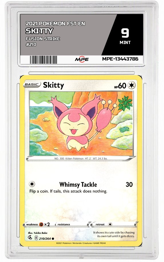 2021 POKEMON FST EN Fusion Strike #210 SKITTY MPE 9 MINT — graded card auctioned from the MPE vault