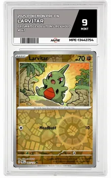 2025 POKEMON PRE EN Prismatic Evolutions-REV HOLO #047 LARVITAR MPE 9 MINT — graded card up for auction