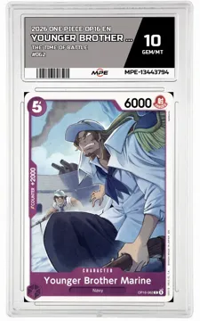 2026 ONE PIECE OP16 EN The Time of Battle #062 YOUNGER BROTHER MARINE MPE 10 GEM/MT — graded card up for auction