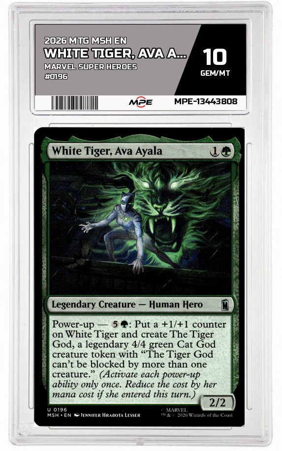 2026 MTG MSH EN Marvel Super Heroes #0196 WHITE TIGER, AVA AYALA MPE 10 GEM/MT — graded card auctioned from the MPE vault
