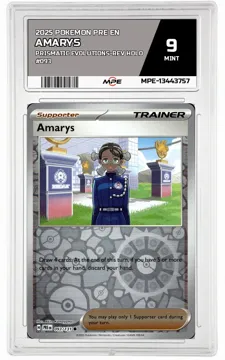 2025 POKEMON PRE EN Prismatic Evolutions-REV HOLO #093 AMARYS MPE 9 MINT — graded card up for auction