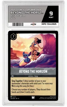 2025 DISNEY LORCANA EN 8 Reign of Jafar #202 BEYOND THE HORIZON MPE 9 MINT — graded card up for auction