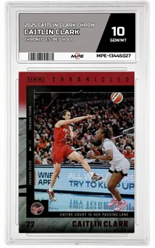 2025 CAITLIN CLARK CHRON CHRONICLES-RED HOLO CAITLIN CLARK MPE 10 GEM/MT — graded card up for auction
