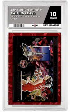 2025 CAITLIN CLARK CHRON Chronicles-RED CRACKED ICE #0085 CAITLIN CLARK MPE 10 GEM/MT — graded card up for auction