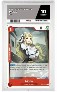 2026 ONE PIECE EB04 EN #006 MODA MPE 10 GEM/MT — graded card up for auction