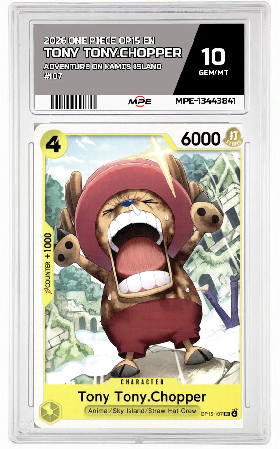 2026 ONE PIECE OP15 EN Adventure on Kami's Island #107 TONY TONY.CHOPPER MPE 10 GEM/MT — graded card auctioned from the MPE vault