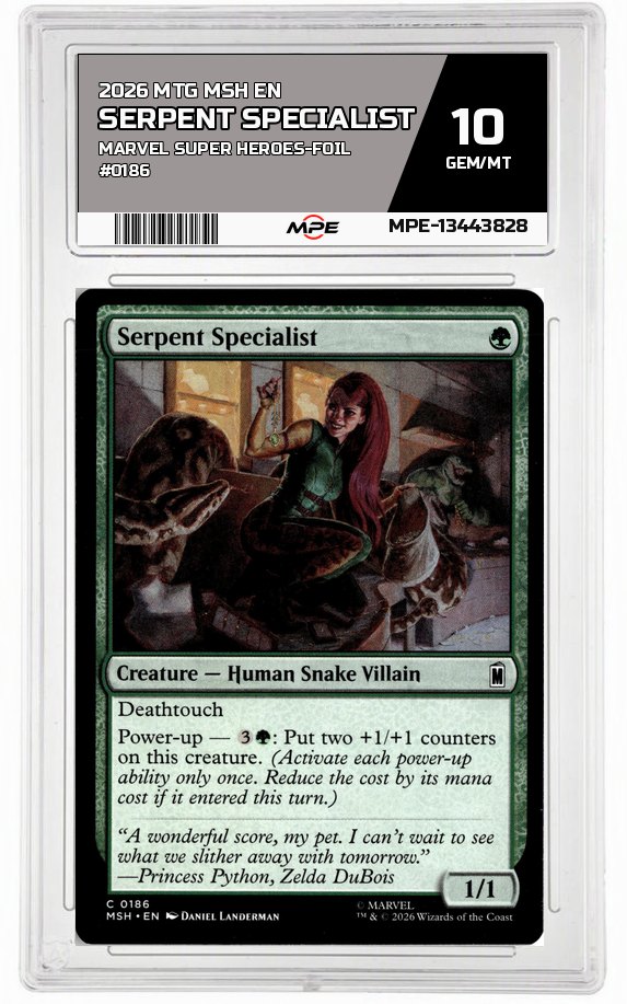 2026 MTG MSH EN Marvel Super Heroes-Foil #0186 SERPENT SPECIALIST MPE 10 GEM/MT — graded card auctioned from the MPE vault