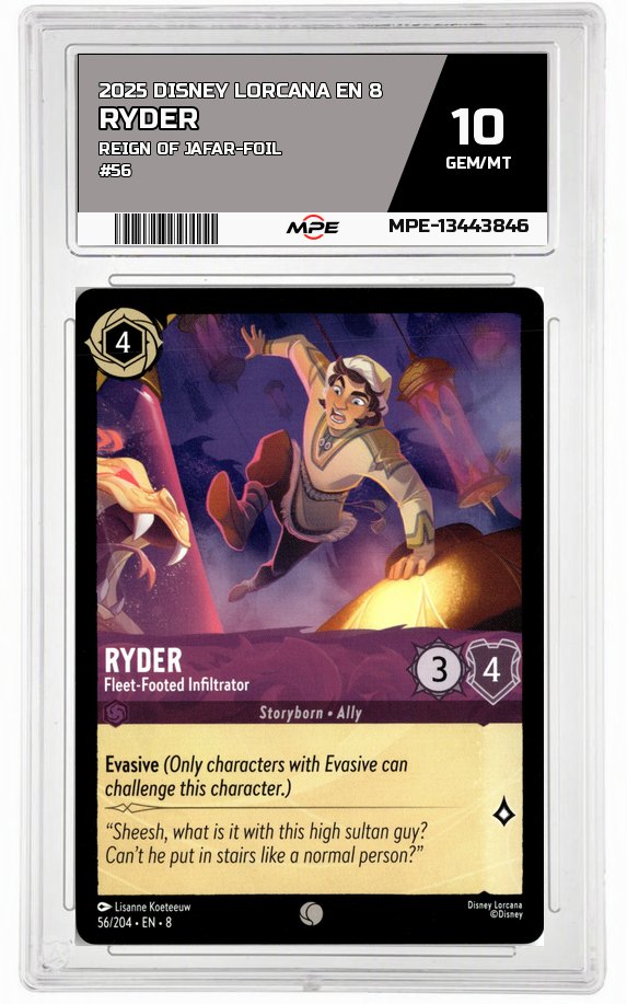 2025 DISNEY LORCANA EN 8 Reign of Jafar-Foil #56 RYDER MPE 10 GEM/MT — graded card auctioned from the MPE vault