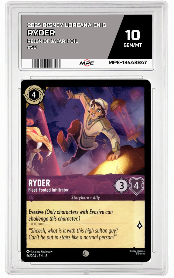 2025 DISNEY LORCANA EN 8 Reign of Jafar-Foil #56 RYDER MPE 10 GEM/MT — graded card auctioned from the MPE vault
