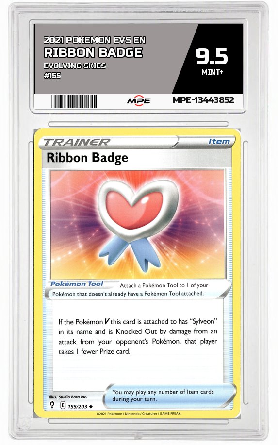 2021 POKEMON EVS EN Evolving Skies #155 RIBBON BADGE MPE 9.5 MINT+ — graded card auctioned from the MPE vault