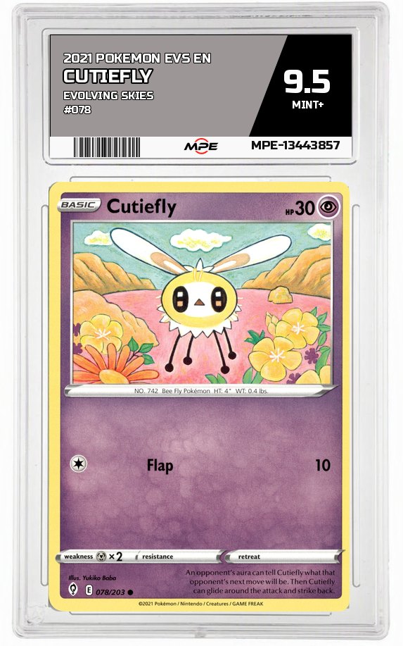 2021 POKEMON EVS EN Evolving Skies #078 CUTIEFLY MPE 9.5 MINT+ — graded card auctioned from the MPE vault