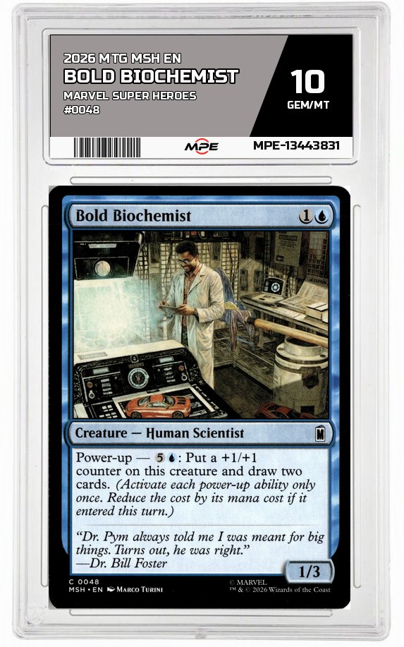 2026 MTG MSH EN Marvel Super Heroes #0048 BOLD BIOCHEMIST MPE 10 GEM/MT — graded card auctioned from the MPE vault