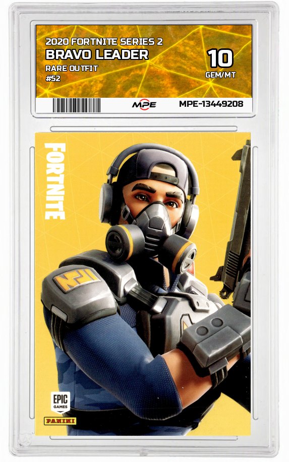 2020 FORTNITE SERIES 2 Rare Outfit #52 BRAVO LEADER MPE 10 GEM/MT — graded card auctioned from the MPE vault