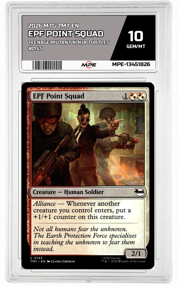 2026 MTG TMT EN Teenage Mutant Ninja Turtles #0145 EPF POINT SQUAD MPE 10 GEM/MT — graded card auctioned from the MPE vault