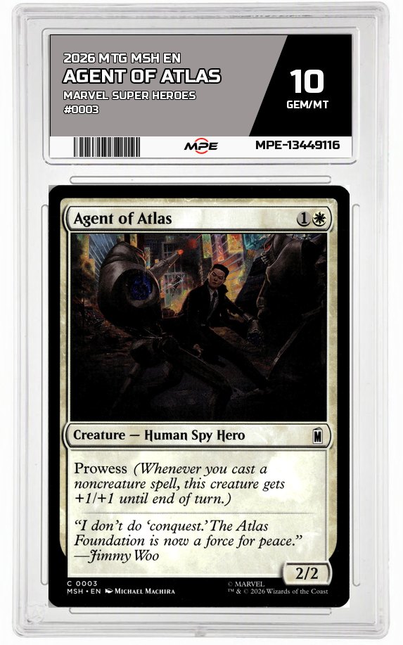 2026 MTG MSH EN Marvel Super Heroes #0003 AGENT OF ATLAS MPE 10 GEM/MT — graded card auctioned from the MPE vault