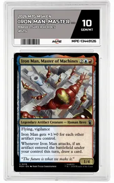 2026 MTG MSH EN Marvel Super Heroes #0216 IRON MAN, MASTER OF MACHINES MPE 10 GEM/MT — graded card up for auction