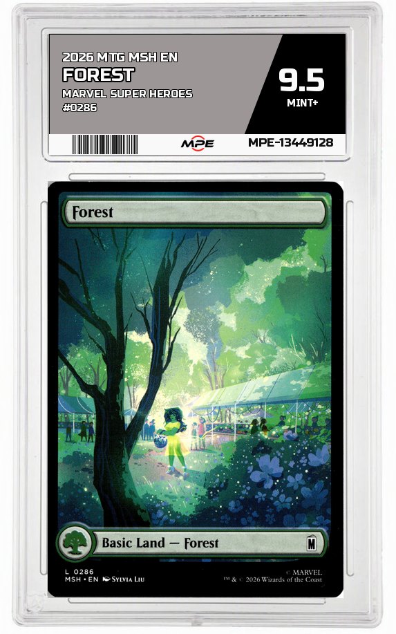 2026 MTG MSH EN Marvel Super Heroes #0286 FOREST MPE 9.5 MINT+ — graded card auctioned from the MPE vault