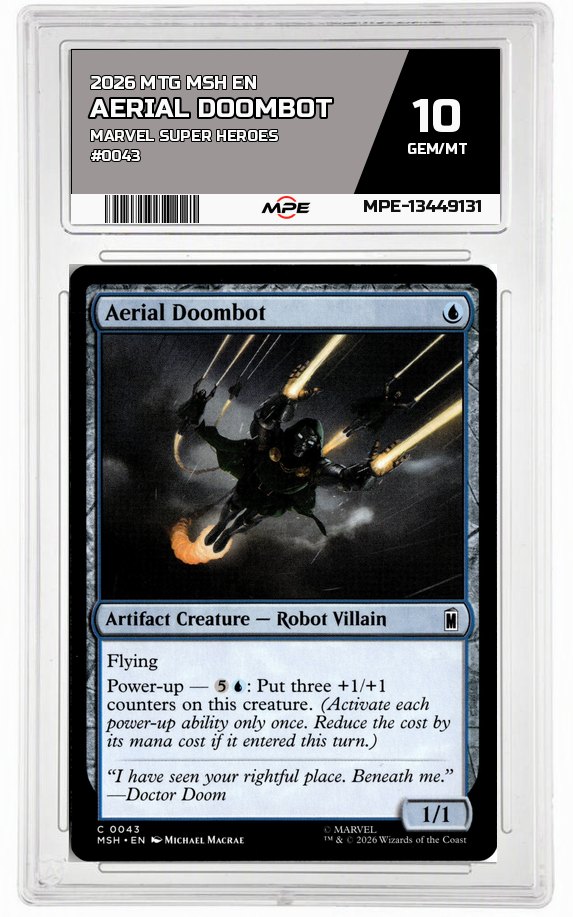 2026 MTG MSH EN Marvel Super Heroes #0043 AERIAL DOOMBOT MPE 10 GEM/MT — graded card auctioned from the MPE vault