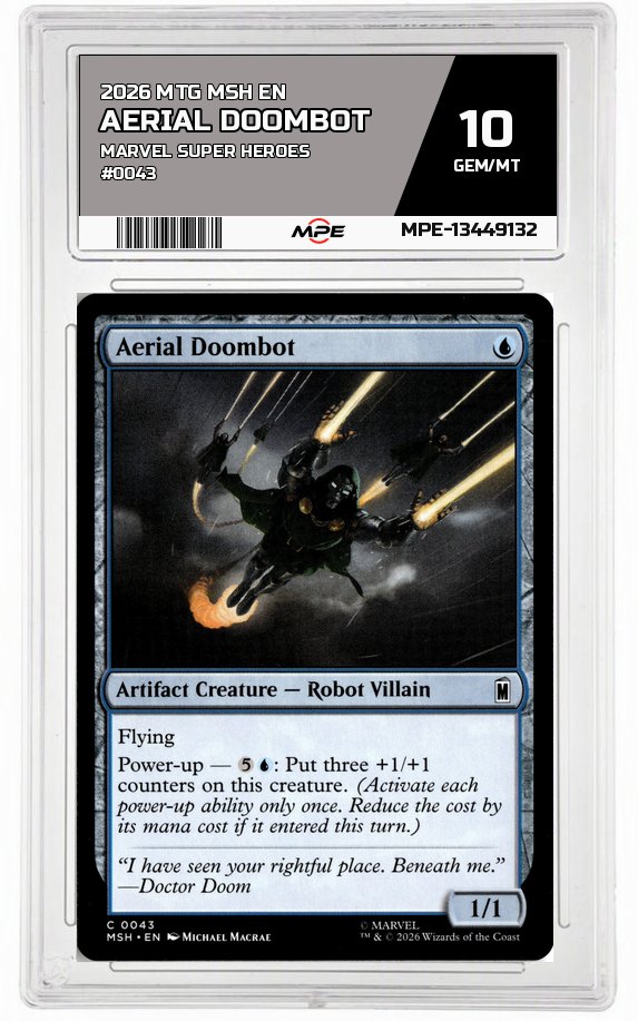 2026 MTG MSH EN Marvel Super Heroes #0043 AERIAL DOOMBOT MPE 10 GEM/MT — graded card auctioned from the MPE vault