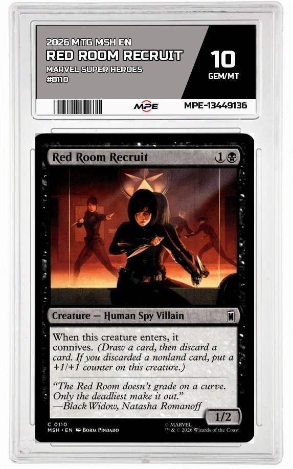 2026 MTG MSH EN Marvel Super Heroes #0110 RED ROOM RECRUIT MPE 10 GEM/MT — graded card auctioned from the MPE vault