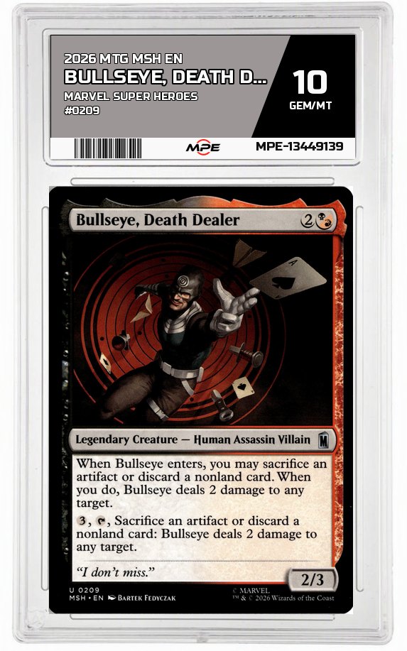 2026 MTG MSH EN Marvel Super Heroes #0209 BULLSEYE, DEATH DEALER MPE 10 GEM/MT — graded card auctioned from the MPE vault
