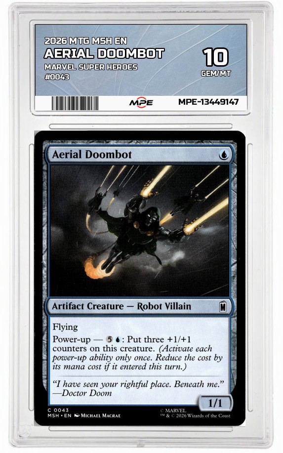 2026 MTG MSH EN Marvel Super Heroes #0043 AERIAL DOOMBOT MPE 10 GEM/MT — graded card auctioned from the MPE vault