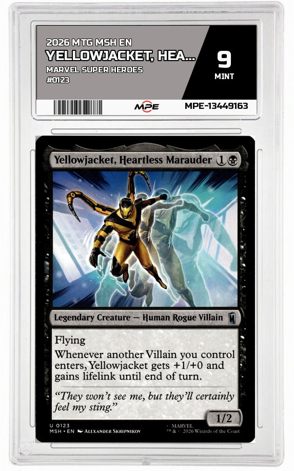 2026 MTG MSH EN Marvel Super Heroes #0123 YELLOWJACKET, HEARTLESS MARAUDER MPE 9 MINT — graded card auctioned from the MPE vault