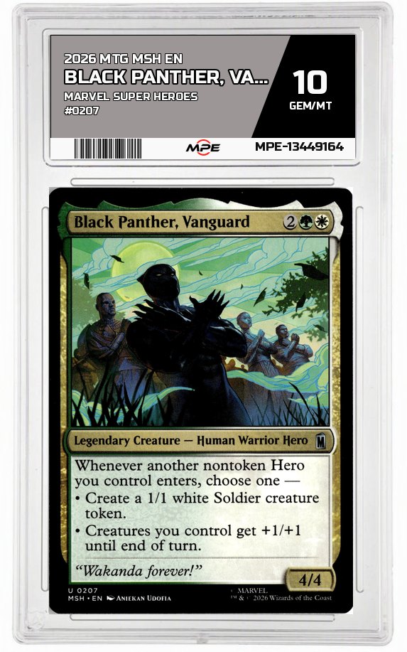 2026 MTG MSH EN Marvel Super Heroes #0207 BLACK PANTHER, VANGUARD MPE 10 GEM/MT — graded card auctioned from the MPE vault