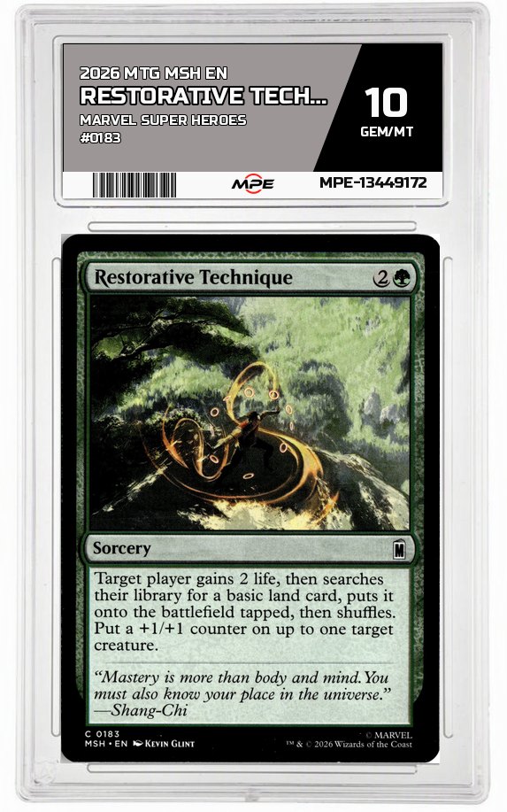 2026 MTG MSH EN Marvel Super Heroes #0183 RESTORATIVE TECHNIQUE MPE 10 GEM/MT — graded card auctioned from the MPE vault