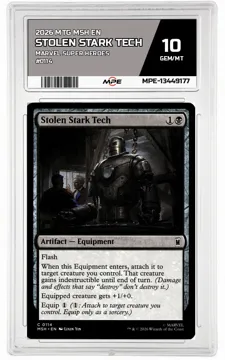 2026 MTG MSH EN Marvel Super Heroes #0114 STOLEN STARK TECH MPE 10 GEM/MT — graded card up for auction