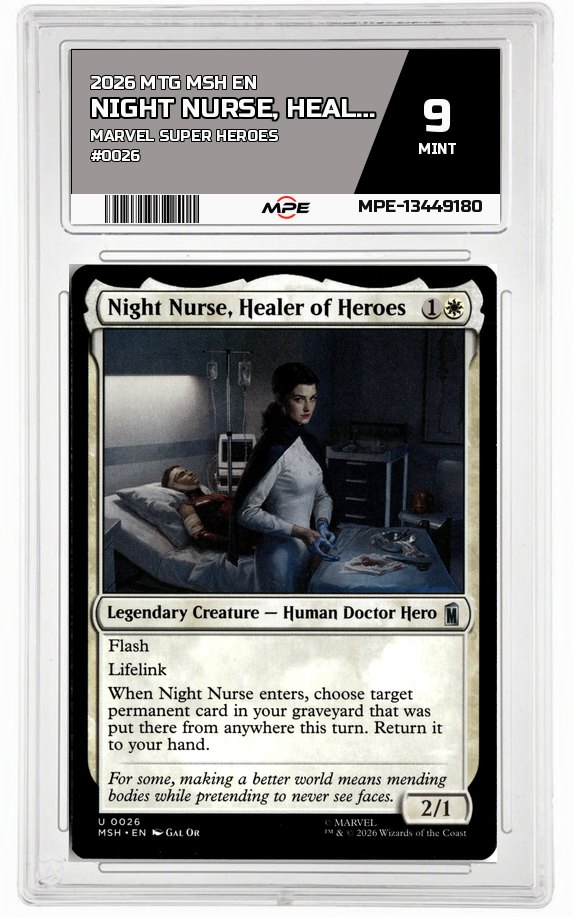 2026 MTG MSH EN Marvel Super Heroes #0026 NIGHT NURSE, HEALER OF HEROES MPE 9 MINT — graded card auctioned from the MPE vault
