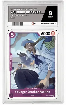 2026 ONE PIECE OP16 EN The Time of Battle #062 YOUNGER BROTHER MARINE MPE 9 MINT — graded card up for auction