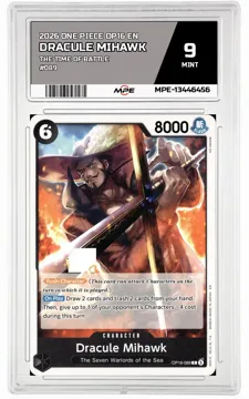 2026 ONE PIECE OP16 EN The Time of Battle #089 DRACULE MIHAWK MPE 9 MINT — graded card up for auction