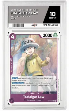 2026 ONE PIECE OP16 EN The Time of Battle #068 TRAFALGAR LAW MPE 10 GEM/MT — graded card up for auction