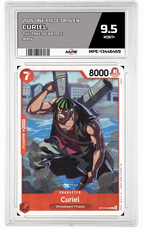 2026 ONE PIECE OP16 EN The Time of Battle #004 CURIEL MPE 9.5 MINT+ — graded card auctioned from the MPE vault